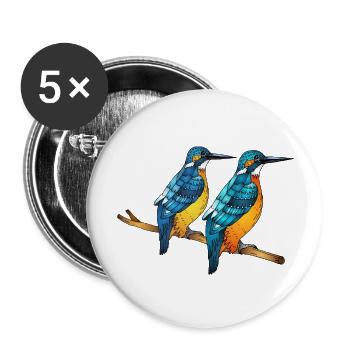 Oiseaux colorés - Lot de 5 grands badges (56 mm) - blanc - Devant