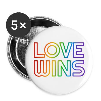 Love Wins arc-en-ciel LGBTQ gay pride slogan - Lot de 5 grands badges (56 mm) - blanc - Devant