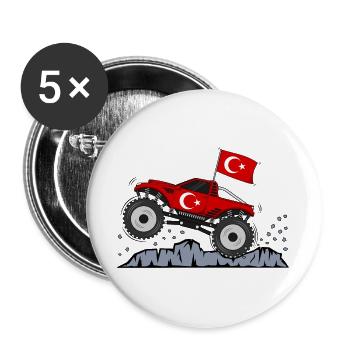 Monster Truck Drapeau de la Turquie - Lot de 5 grands badges (56 mm) - blanc - Devant