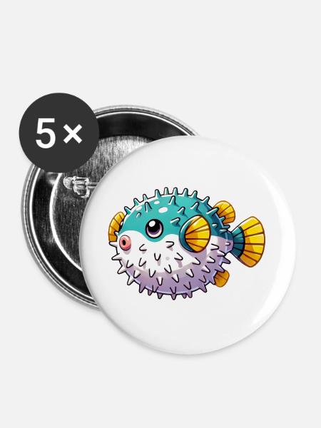 Kugelfisch - Buttons groß 56 mm (5er Pack) - Weiß