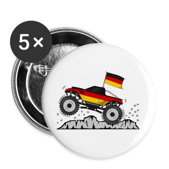 Monstertruck Deutschland Flagge - Buttons groß 56 mm (5er Pack) - Weiß - Vorne
