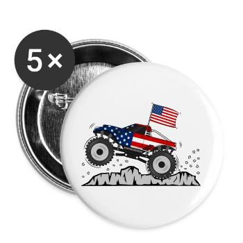 Monstertruck USA Flagge - Buttons groß 56 mm (5er Pack) - Weiß - Vorne