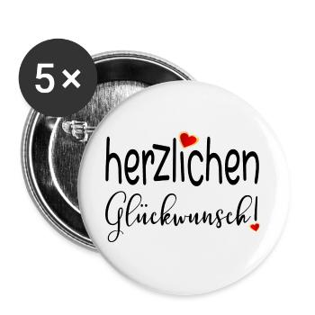 HERZLICHEN GLÜCKWUNSCH HERZ - Buttons groß 56 mm (5er Pack) - Weiß - Vorne