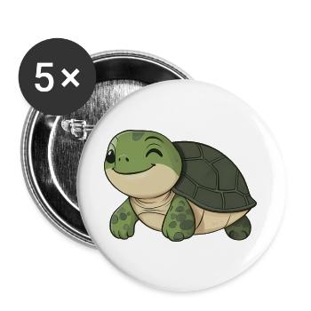 Tortue heureuse mignonne - dessin animé adorable et joyeux - Lot de 5 grands badges (56 mm) - blanc - Devant