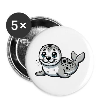 Krabbenfresser Robbenstein Baby - Buttons groß 56 mm (5er Pack) - Weiß - Vorne