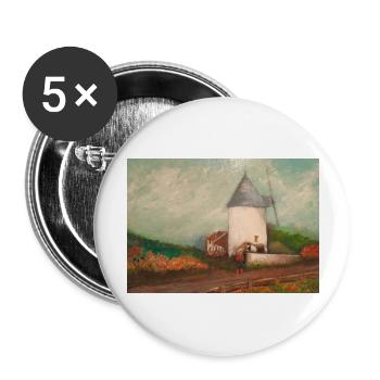 Weiße Mühle, Pferd, Landschaft, Malerei, Malerei - Buttons groß 56 mm (5er Pack) - Weiß - Vorne