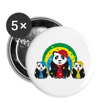 Party Panda Familie mit Hüten und viel Konfetti. - Buttons groß 56 mm (5er Pack) - Weiß - Vorne