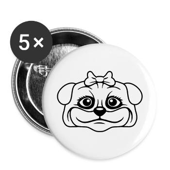 Dog Pug Girl Pretty Bow Woman Female - Buttons large 2.2''/56 mm (5-pack) - white - Front