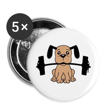 Chien Bodybuilder Muscles forts Gym Haltérophilie - Lot de 5 grands badges (56 mm) - blanc - Devant
