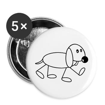 Dog stick figure walks cute walks comic - Buttons large 2.2''/56 mm (5-pack) - white - Front
