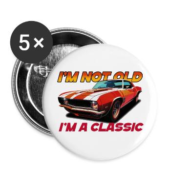 Ich bin nicht alt, ich bin ein Klassiker (Auto) - Buttons groß 56 mm (5er Pack) - Weiß - Vorne