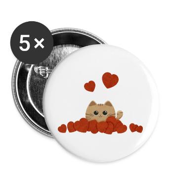 Süße Katze umgeben von Herzen zum Valentinstag - Buttons groß 56 mm (5er Pack) - Weiß - Vorne