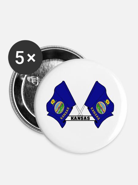 Zwei Flaggen mit dem Text KANSAS - Buttons groß 56 mm (5er Pack) - Weiß
