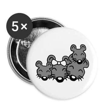 4 Mäuse Familie Zwei Kinder Mama Papa Eltern Süß - Buttons groß 56 mm (5er Pack) - Weiß - Vorne