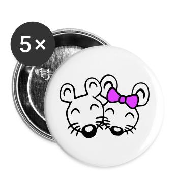 2 Mäuse Paar Zwei Verliebt Valentinstag Frau Mann - Buttons groß 56 mm (5er Pack) - Weiß - Vorne