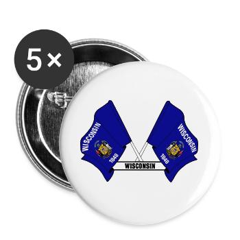 Two flags text WISCONSIN - Buttons large 2.2''/56 mm (5-pack) - white - Front