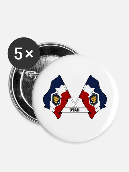 Zwei Flaggen mit dem Text UTAH - Buttons groß 56 mm (5er Pack) - Weiß