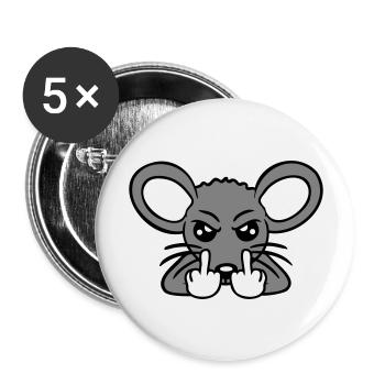 Mouse Nasty Angry Frustrated Aggressive Middle Finger - Buttons large 2.2''/56 mm (5-pack) - white - Front