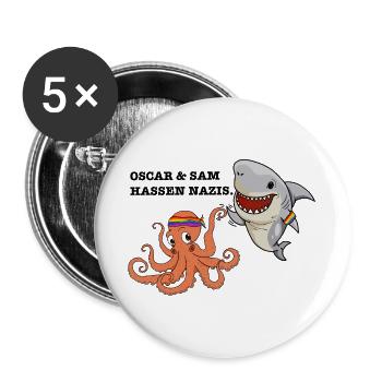 Alle hassen Nazis - Buttons groß 56 mm (5er Pack) - Weiß - Vorne