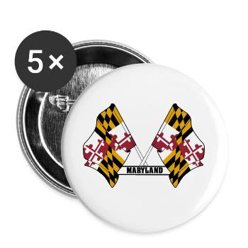Two flags text MARYLAND - Buttons large 2.2''/56 mm (5-pack) - white - Front