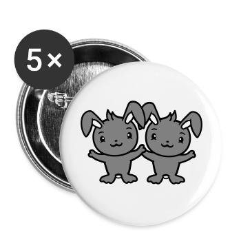 2 Bunnies Friends Team Crew Couple Two Lucky - Buttons large 2.2''/56 mm (5-pack) - white - Front