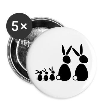 5 lapins, famille, enfants, parents, trois frères et sœurs, doux - Lot de 5 grands badges (56 mm) - blanc - Devant