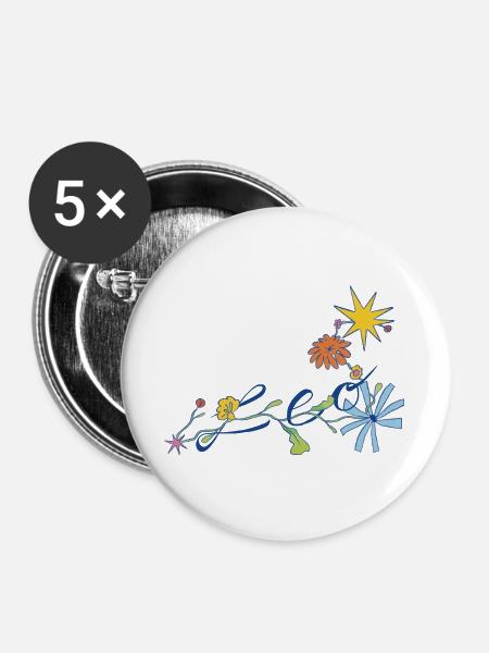 Leo – Kreative Sternzeichen-Illustration - Buttons groß 56 mm (5er Pack) - Weiß