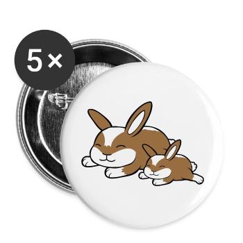 2 bunnies sleeping dad mom child mother lying tired - Buttons large 2.2''/56 mm (5-pack) - white - Front