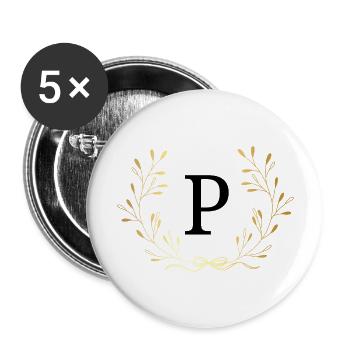 Buchstabe p Goldene Blumenkrone - Buttons groß 56 mm (5er Pack) - Weiß - Vorne