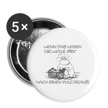 Mach einen Pulli draus – lustiges Strick-Schaf - Buttons groß 56 mm (5er Pack) - Weiß - Vorne