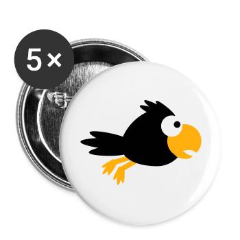 Rabe Vogel fliegt schnel cool lustig Cartoon Humor - Buttons groß 56 mm (5er Pack) - Weiß - Vorne