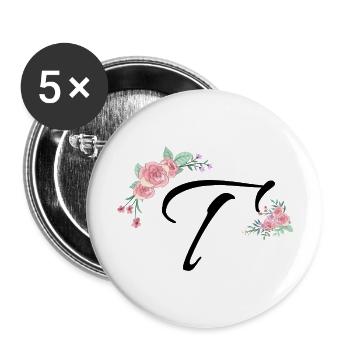 Lettre t fleurs - Lot de 5 grands badges (56 mm) - blanc - Devant