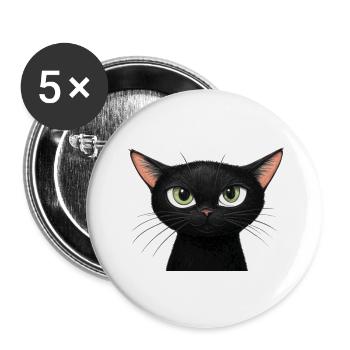 Black cat - Buttons large 2.2''/56 mm (5-pack) - white - Front
