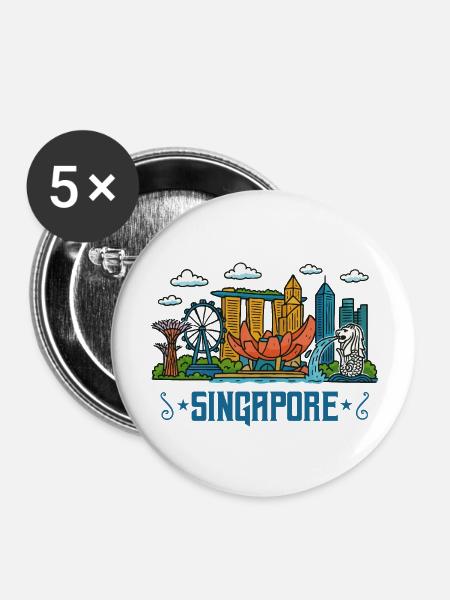 singapur city skyline singapore - Buttons groß 56 mm (5er Pack) - Weiß
