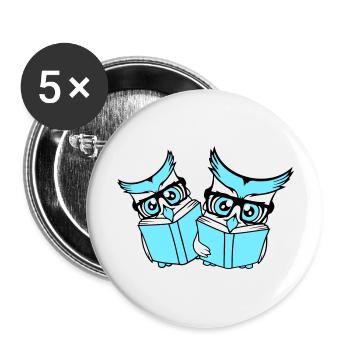 2 hiboux nerd duo geek livre lecture aigle hibou lunettes intelligent - Lot de 5 grands badges (56 mm) - blanc - Devant