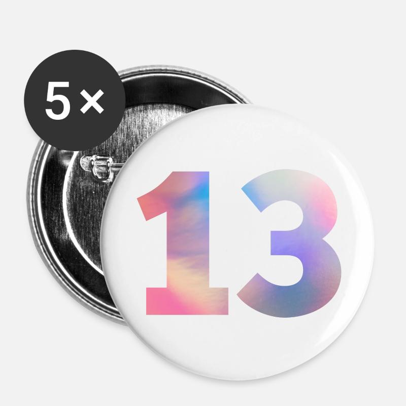 Colorful Number 13 - Buttons large 2.2''/56 mm (5-pack) - white