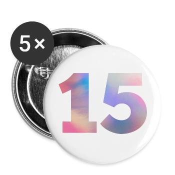 Bunte Zahl 15 - Buttons groß 56 mm (5er Pack) - Weiß - Vorne