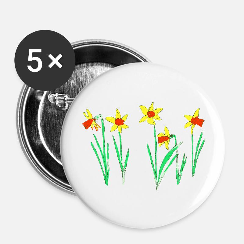 Daffodils - Buttons large 2.2''/56 mm (5-pack) - white