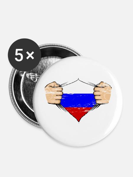Russland Flagge Design used - Buttons groß 56 mm (5er Pack) - Weiß