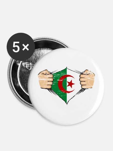 Algerien Flagge Design used - Buttons groß 56 mm (5er Pack) - Weiß