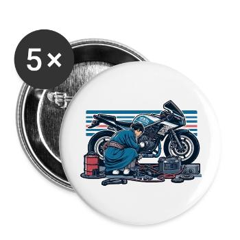 武士 メカニック Samurai Mechaniker - Buttons groß 56 mm (5er Pack) - Weiß - Vorne