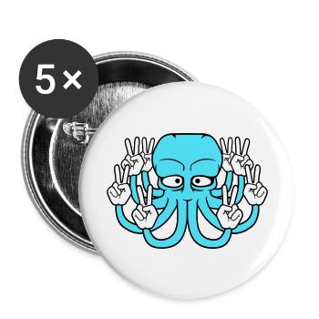 Kraken Peace Handzeichen Victory Symbol Hände Spaß - Buttons groß 56 mm (5er Pack) - Weiß - Vorne