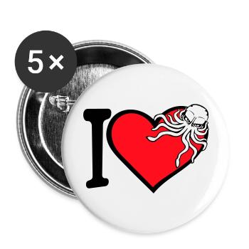 Ich liebe Oktopus Herz I Love Herz Symbol Logo süß - Buttons groß 56 mm (5er Pack) - Weiß - Vorne