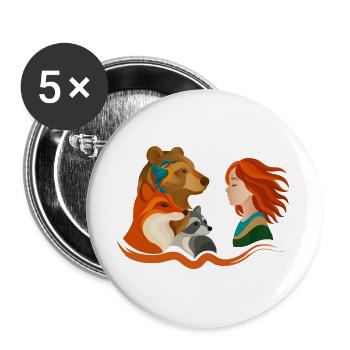 Girl with red hair and forest animals - Buttons large 2.2''/56 mm (5-pack) - white - Front