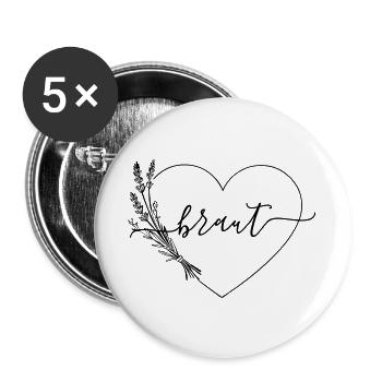 Team BrautHerz Wildblumen - Buttons groß 56 mm (5er Pack) - Weiß - Vorne
