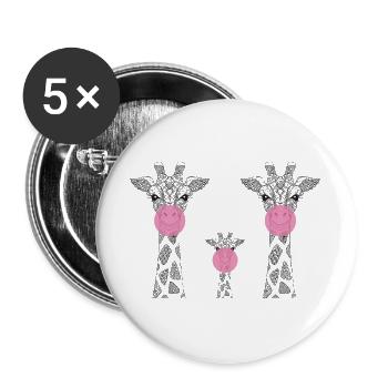 Famille de girafes avec chewing-gum - Lot de 5 grands badges (56 mm) - blanc - Devant