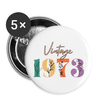 Vintage 1973 florale - Lot de 5 grands badges (56 mm) - blanc - Devant