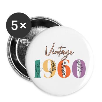 Vintage 1960 florale - Lot de 5 grands badges (56 mm) - blanc - Devant