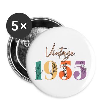 Vintage 1955 florale - Lot de 5 grands badges (56 mm) - blanc - Devant