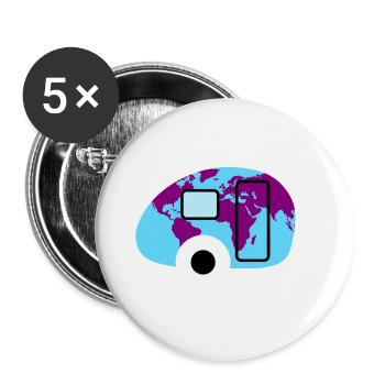 Caravan Weltkarte Wohnwagen Camping Weltenbummler - Buttons groß 56 mm (5er Pack) - Weiß - Vorne